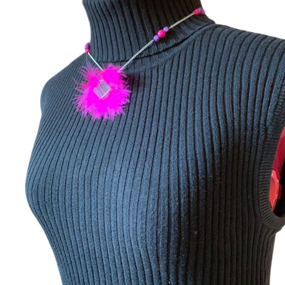 CREATION Asymmetric short necklace Tile & feather beads Purple Pink - Picture 2 of 6